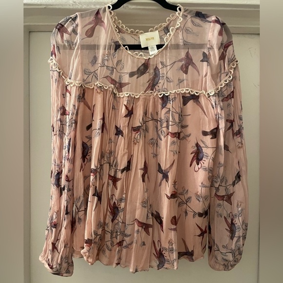 Maeve Floral Pink Semi Sheer blouse size small - Picture 6 of 7